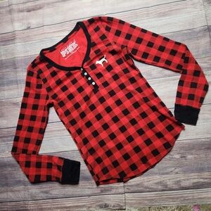 Victoria's Secret PINK Red and Black Plaid Long Sleeve Thermal PJ Top